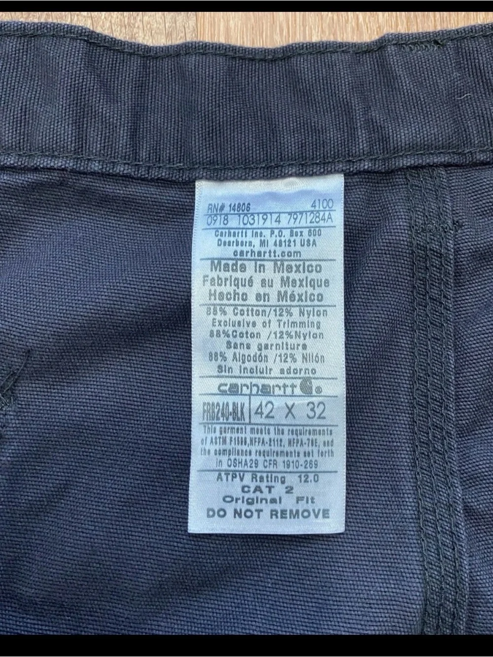 Carhartt FR Cargo Pants Mens 42x32 Black Fire Resistant CAT 2 FRB240-BLK